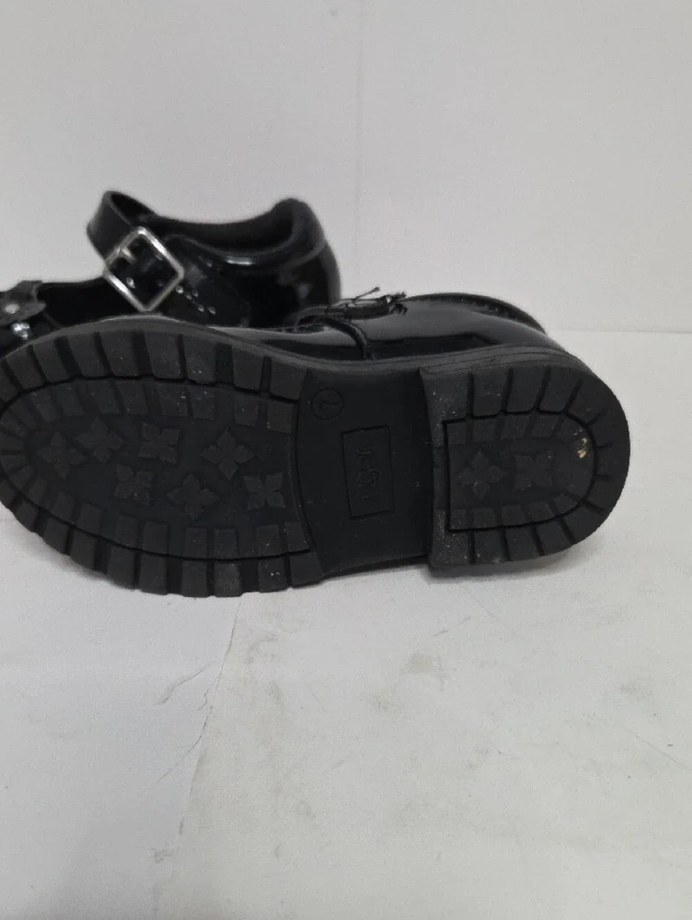 Sugar Black Patent Mary Jane Shoes with Floral Studs